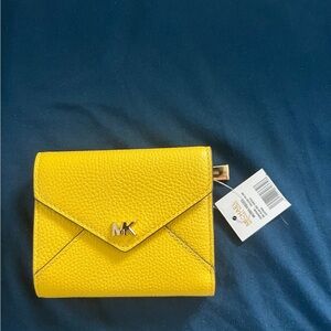 Michael Kors Bright Yellow Pebbled Leather Envelope Wallet
